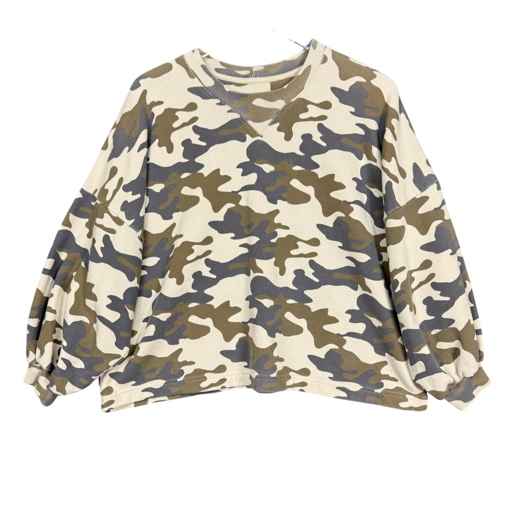 Rebecca Minkoff Sweatshirt Womens XS Green Camo Oversized Balloon Sleeve Top